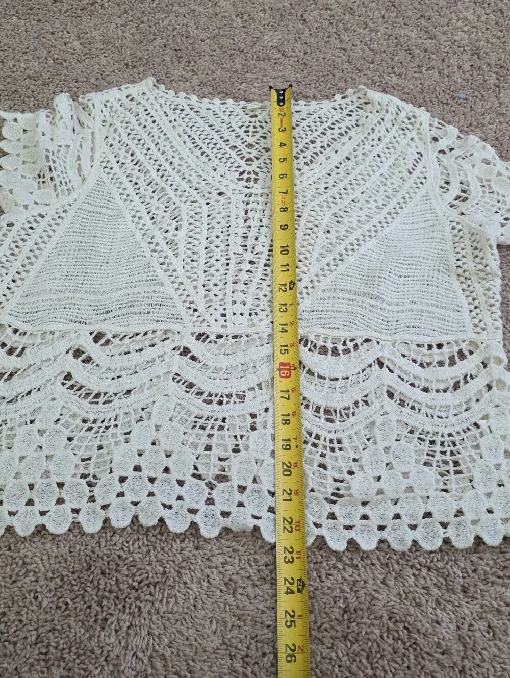 Crochet Vneck Boho Blouse Womens L Cream Festival Coastal Cowgirl Western